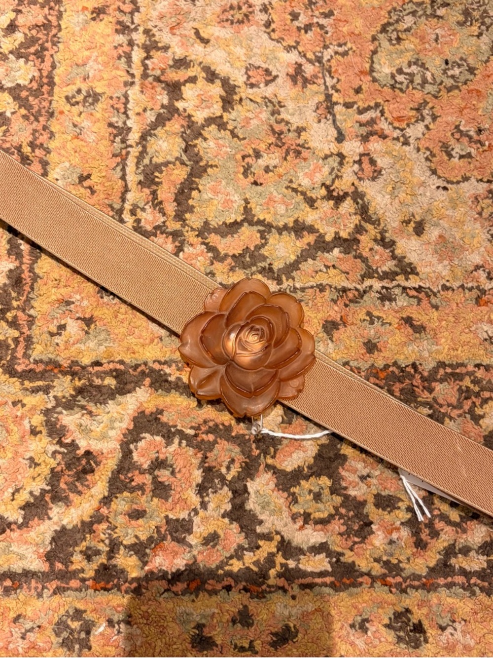 Vintage Floral Elastic Waist Belt in Tan